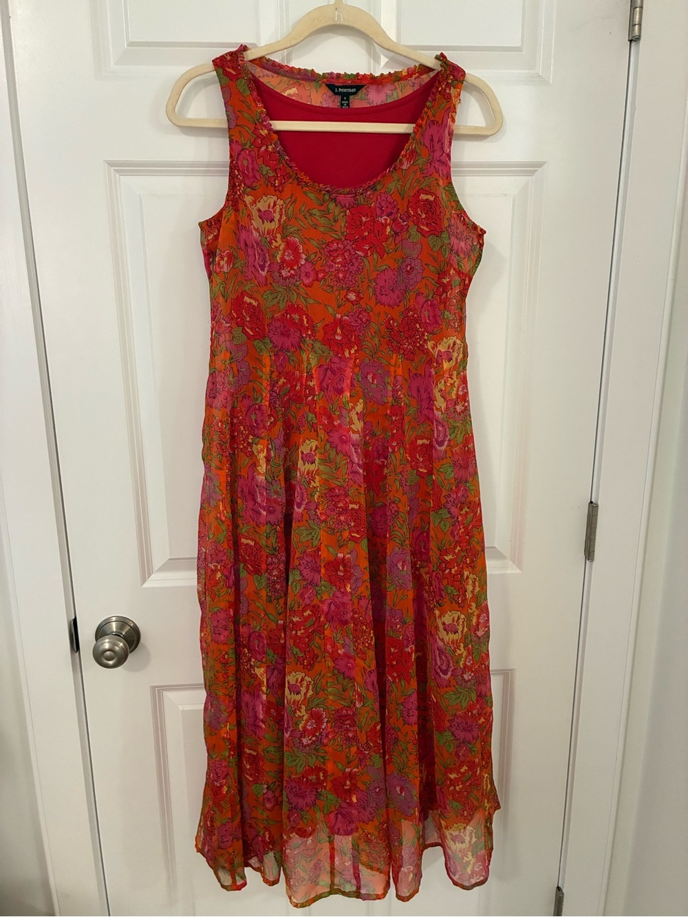 J. Peterman Floral Sleeveless Midi Dress Pink & Orange 6